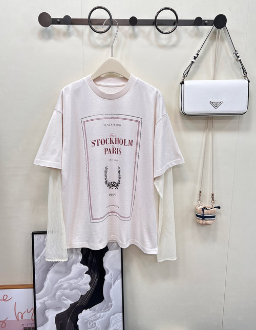 Dior Retro Logo Print Loose Two-piece Long-sleeved Mesh T-shirt with Clean Look