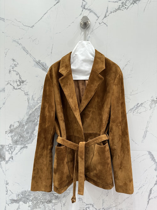 Hermes Minimalist High - End Suede - Leather Blazer with Collar and Waistband