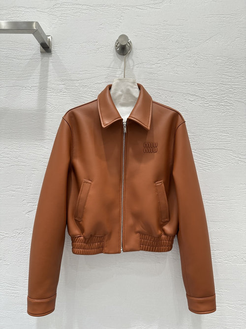 Miu Miu Stylish Embroidered Lambskin Short Jacket in Relaxed Style