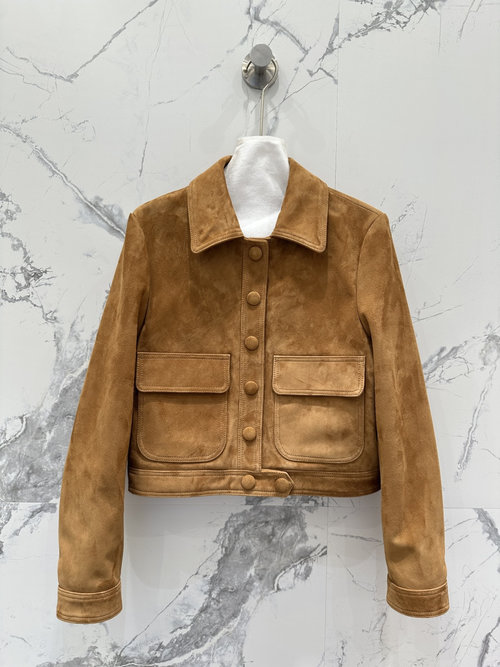Celine Exclusive Vintage Suede Collared Jacket with Handmade Buttons