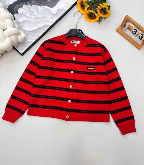 Chanel Logo Patch Striped Cardigan with Gold Buttons and Retro Appeal