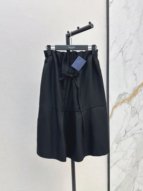 Prada Exclusive Two-Way Bow Sleeveless Long Skirt with Herringbone Fabric