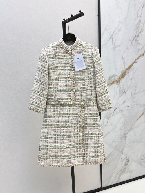 Chanel Elegant Custom Knit Mandarin Collar Dress