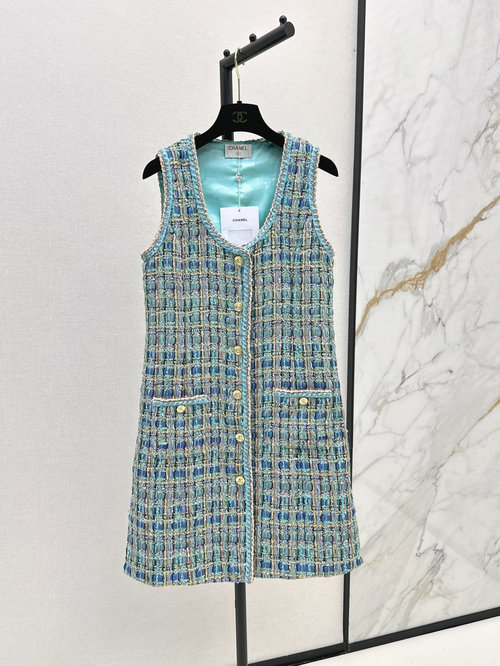 Chanel Peacock Blue Woven Dress with Pocket Design
