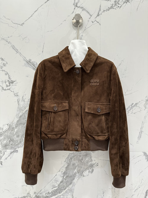 Miu Miu Exclusive Vintage Suede Jacket with Embroidered Logo