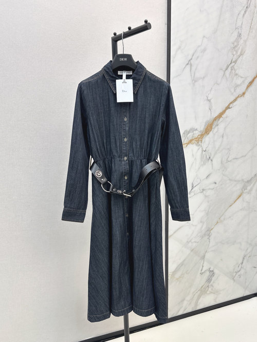 Dior Long Denim Dress with Custom Belt