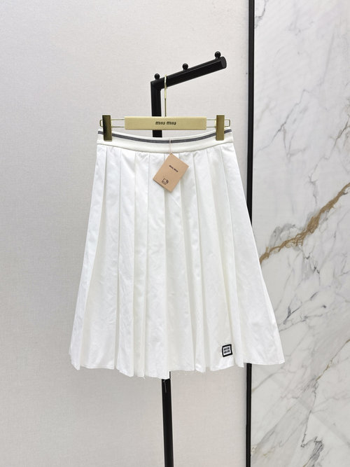 Miu Miu Miu Series College-Inspired Pleated Long Skirt for a Sweet and Elegant Look