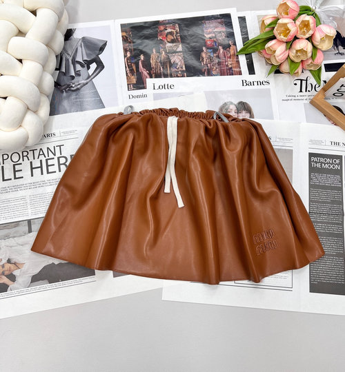 Miu Miu Lapel Zip Leather Jacket and Skirt Set, Embellished with Brand Embroidery