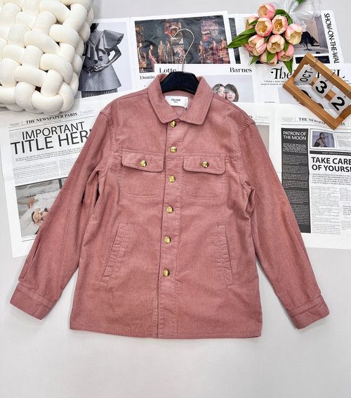Celine Vintage Corduroy Shirt Jacket with Workwear Style and Custom Logo Buttons