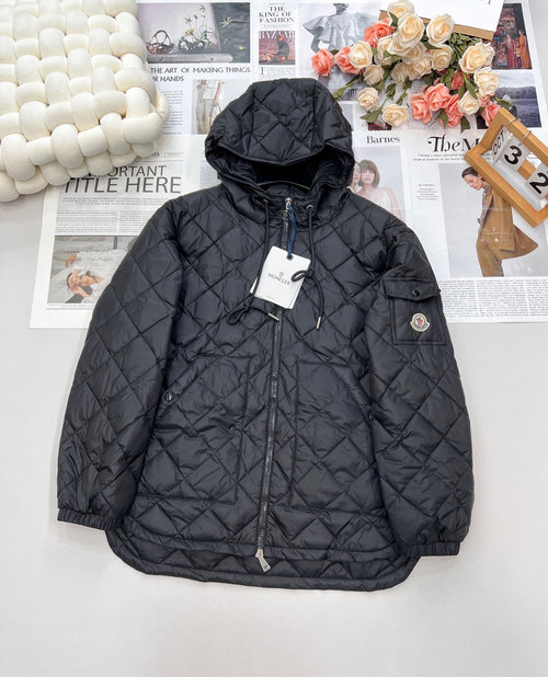 Moncler Mid-Length Down Jacket with Diamond Quilting and Logo Patch