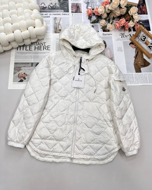 Moncler Mid-Length Down Jacket with Diamond Quilting and Logo Patch