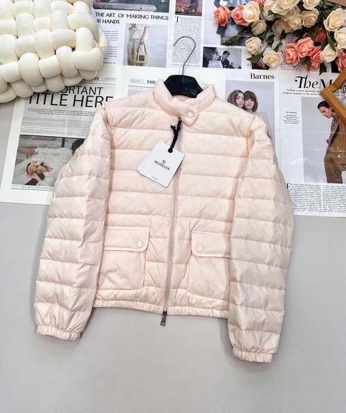 Moncler Lightweight Down Jacket with Emblem Appliqué, Water-Resistant and Cozy