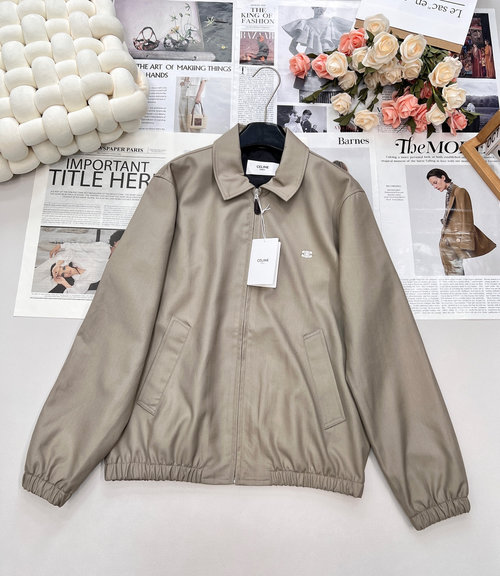 Celine Embroidered Logo Flight Jacket with Leather Zipper