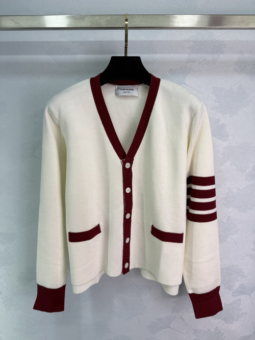 Thom Browne Classic Knit V - Neck Cardigan with Contrasting Color Scheme