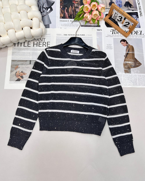 Loewe Round-neck Sequined Hollow-knit Top in Custom Wool