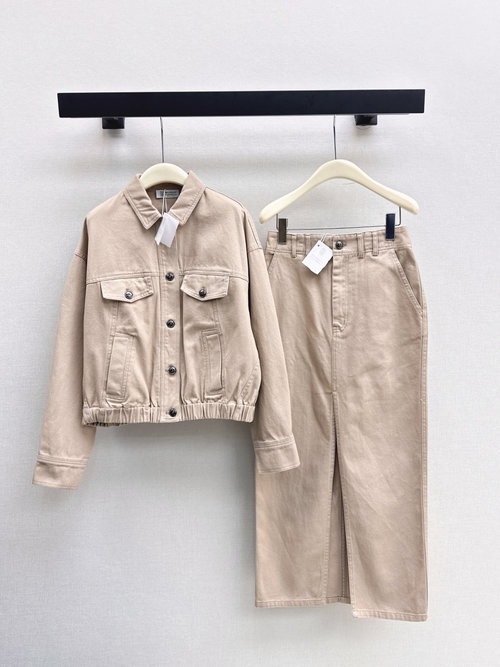 Brunello Cucinelli Distressed Pink Denim Jacket with Classic Drop Shoulder Pocket Design