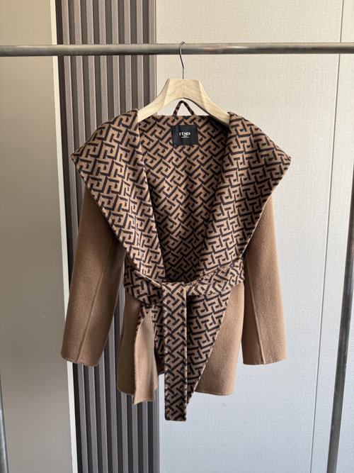 Fendi High-Quality Caramel Short Coat with Dust Bag