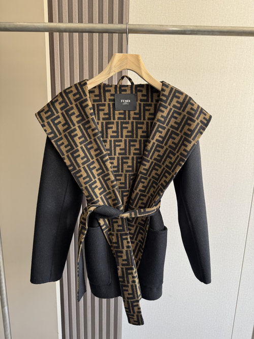 Fendi High-Quality Black Short Coat with Dust Bag