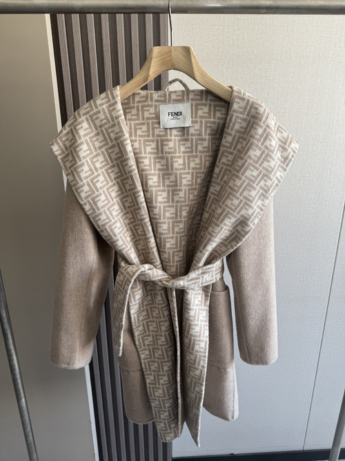 Fendi High-Quality Khaki Long Coat with Dust Bag