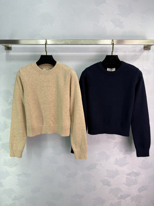 Celine Long Sleeve Knit Top with Logo, Presenting a Relaxed Style