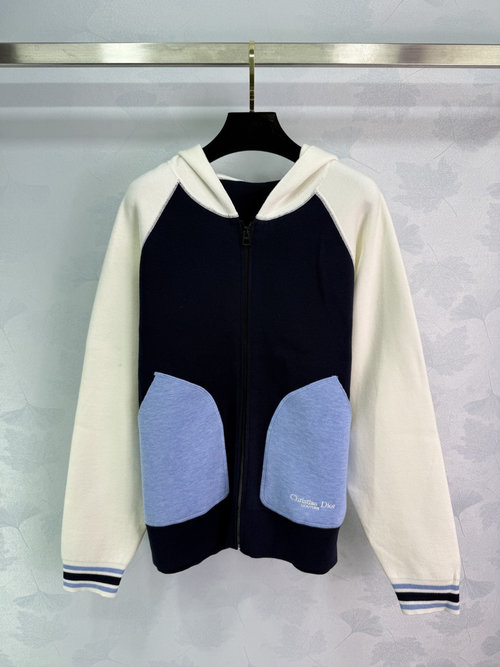 Dior Color-Blocked Knit Hooded Cardigan with Brand Embroidery, Trendy and Refined