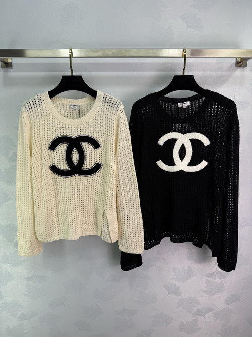 Chanel Custom Knit Top with Hollow Design and Logo