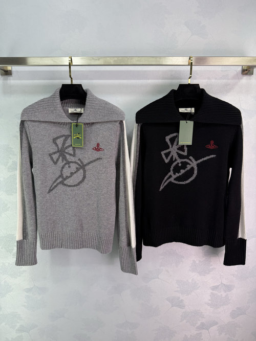 Vivienne Westhood Customized Wool Sweater with Saturn Logo and Patchwork Design