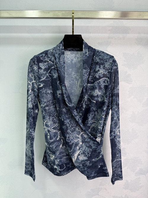 Dior Animal Pattern V - Neck Mesh Bodysuit with High - Quality Printing