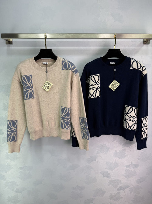 Loewe Knit Top with Logo Patch in a Soft Wool Blend Fabric