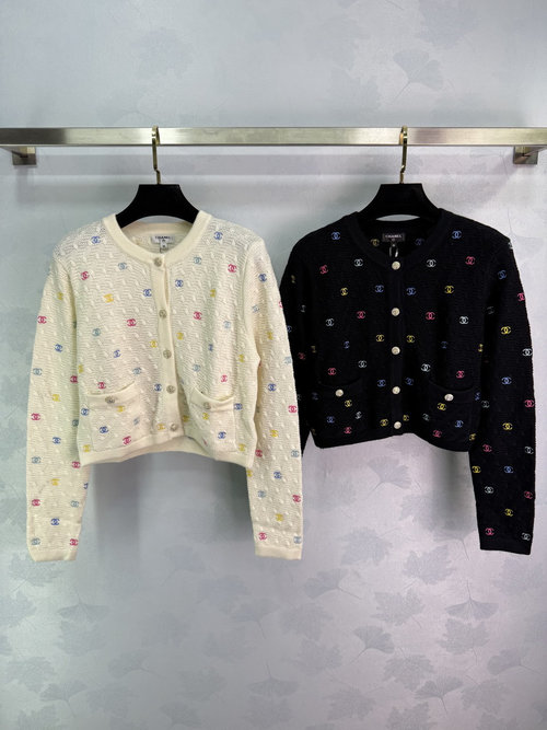 Chanel Colorful Logo Embroidered Crew Neck Long Sleeve Top