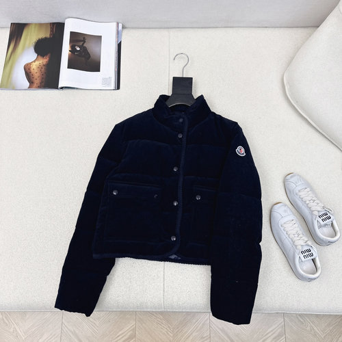 Moncler Woven Edge Collared Corduroy Short Down Jacket for Quality and Warmth