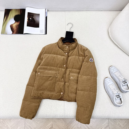 Moncler Woven Trim Down Jacket: Ideal for Autumnal and Winter Layering