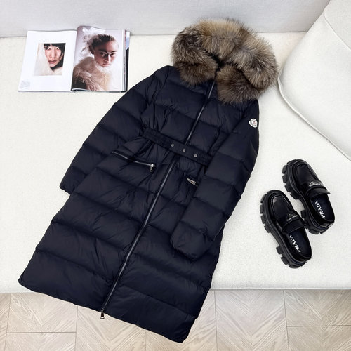 Moncler Classic Hooded Long Down Jacket with Imported Raccoon Fur Collar
