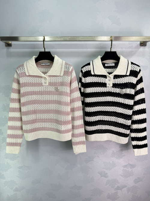 Dior Striped Knit Shirt with Color Block Design and Water Drill Logo