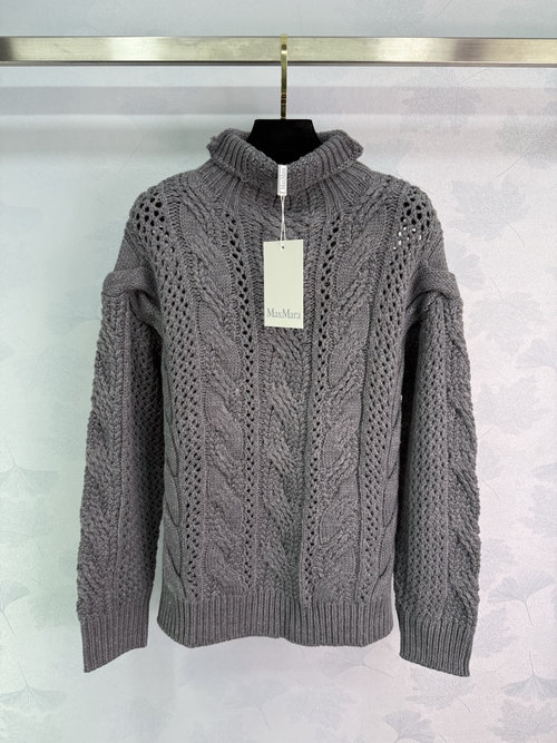 Max Mara High Neck Woolen Knit Sweater with Classic Cable Knit Pattern
