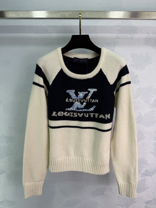 Louis Vuitton Round-Collar Knit Pullover with Embroidered Logo