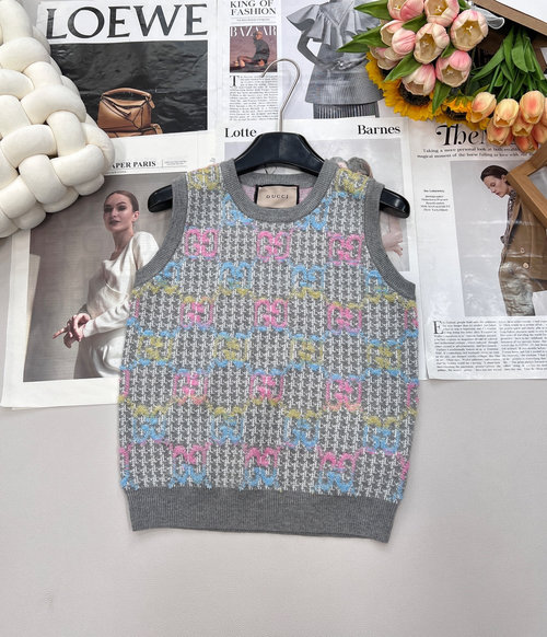Gucci Colorful Logo Intarsia Knit Vest from Unchained Melody Collection, Soft and Comfortable