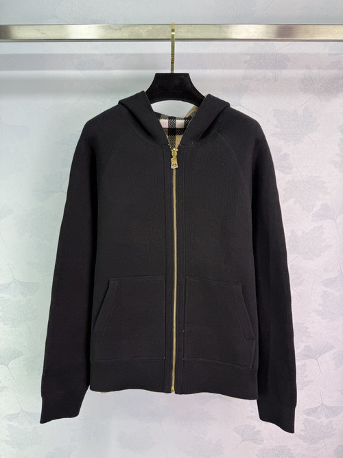 Burberry Double - sided Jacquard Knit Hooded Jacket with Luxury Accents