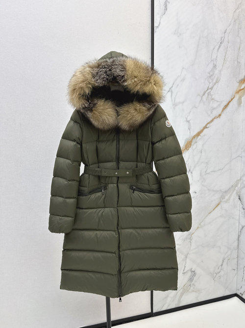 Moncler Classic Long Hooded Down Jacket with Raccoon Fur Collar