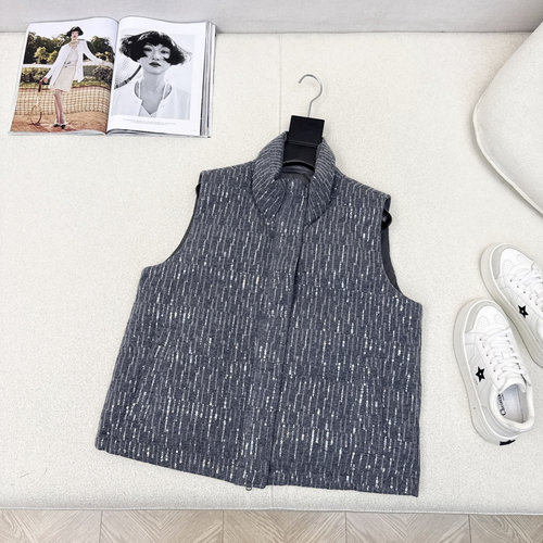 Brunello Cucinelli High - end Italian Minimalist Down Vest with Embroidered Design