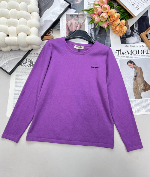 Miu Miu Purple Knitwear with Logo for an Elegant Appearance