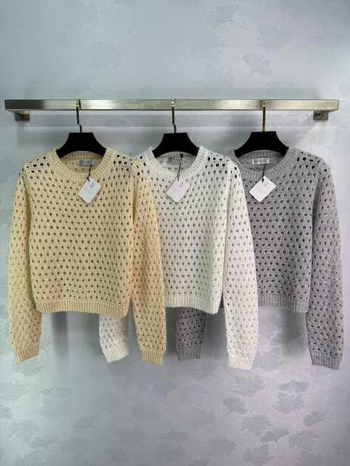 Brunello Cucinelli Lace Knit Top with Classic Hollow Design