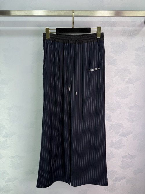 Miu Miu Stripe Wide - leg Trousers with Classic Embroidery and Hardware