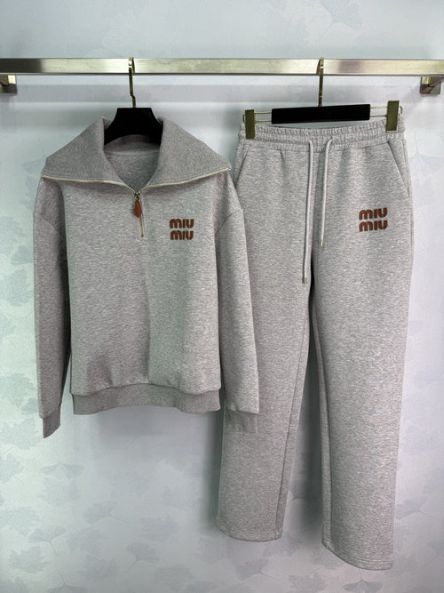 Miu Miu Customized High-Elastic Air-Cotton Tracksuit with Miu Leather Labels