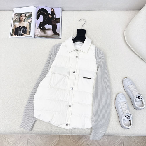 Brunello Cucinelli High - end Wool Knit Stitched Down Jacket