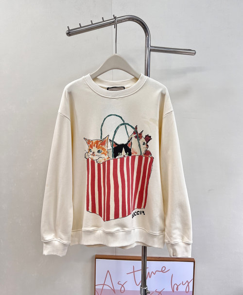 Gucci Cat Print High-Quality Cotton Relaxed-fit Hoodie