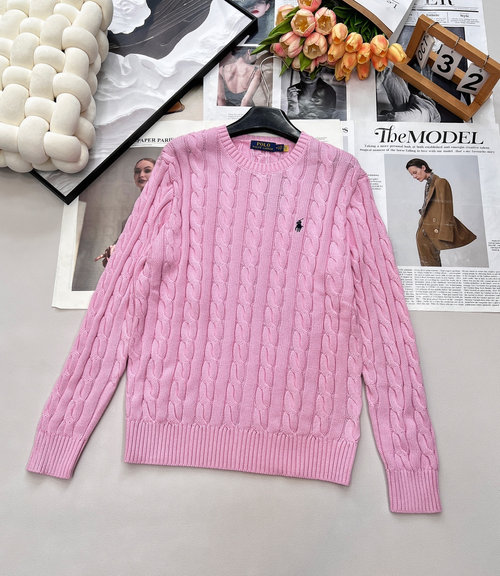 Polo Ralph Lauren Classic Cable Knit Horse Embroidery Sweater with Textured Pattern