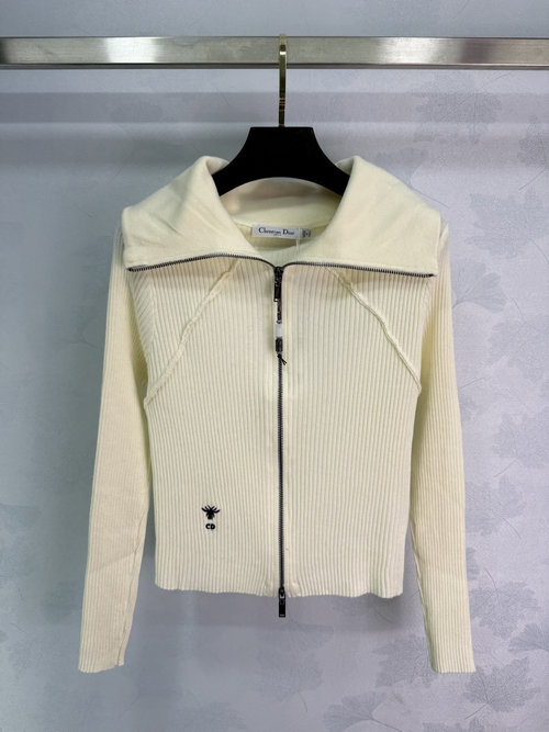 Dior Zip-Up Knit Cardigan with CD Logo Embroidery for a Slim, Refined Fit
