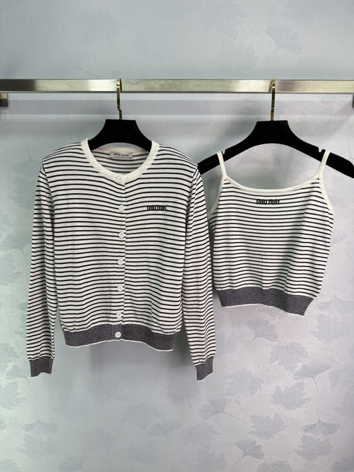 Miu Miu Striped Knit Two-Piece Set with Small Logo Embroidery