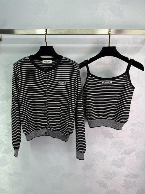 Miu Miu Striped Knit Ensemble: Classic Vest and Cardigan